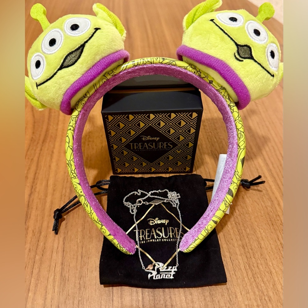 Disney Treasures Pizza Planet necklace and headband bundle